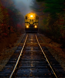 Conway Scenic Railroad in New Hampshires White Mountains on a wet fall day