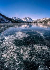 Cool geometric shapes on a frozen lake June Lake California 