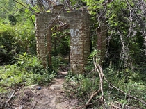 Corpsewood Manor located deep in the woods in Summerville GA The house was the site of a double homicide in  The house was built by the two men who lived there It burned down soon after This is what remains of the front entrance