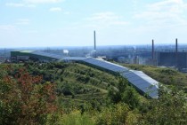 Covered skiing slope on former mining waste deposits in Bottrop Germany 