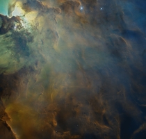 Crashing waves of rainbow gas in the Lagoon nebula Data by Hubble processed by me
