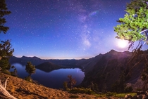 Crater Lake Oregon during the Perseid meteor shower One of my very first panoramas 