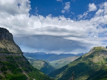 Crazy clouds and breathtaking views overlooking part of the Highline Trail in Glacier National Park Montana 