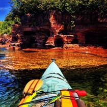 Crystal clear water  underwater rock formations at the Apostle Islands WI 