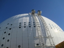 Curved elevators on the outside of the Ericsson Globe Stockholm Sweden 