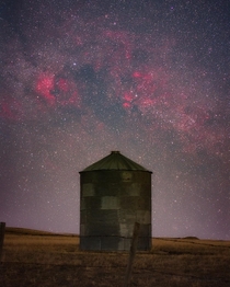 Cygnus rising over a silo in southern Alberta Canada 