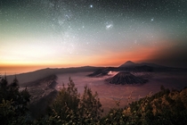 Dawn splits the night over the Bromo Tengger Semeru National Park Indonesia 