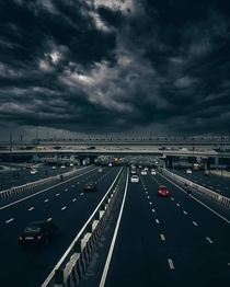 Delhi metro and highways against dark skies brought about by Cyclone Tauktae India - credit aiise_kaiise on Instagram