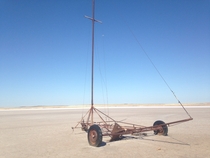 Deserted land yacht on a dry salt lake 