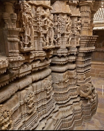 Details of the intricately carved temple in Jaisalmer Fort Rajasthan India