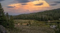 Distant thunderstorm at dusk An out-of-the-way place called Perazzo Meadows not far from Truckee CA 