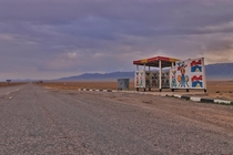 Disused Soviet bus stop on a lonely Kazakh road