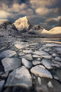Do you want ice with that Large chunks of ice during sunrise winter in Lofoten Norway 