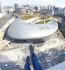 Dongdaemun Design Plaza from above in Seoul Designed by Zaha Hadid 