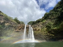 Double rainbow at the Wailua falls Accessible after the  minute hike from the road Kauai county Hawaii USA 