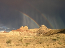 Double rainbow just south of Buck Horn Wash Rock Art in Utah 
