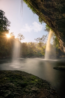 Double Waterfall in Khao Yai National Park Thailand at sunset