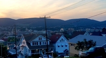 Downtown Scranton Pennsylvania USA from the South Side Heights at dusk
