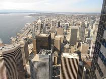Downtown Seattle and waterfront from rd floor of Columbia Center 