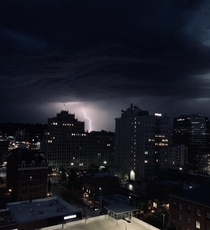 Downtown Spokane during a storm