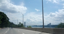 Driving down A Henry Hudson Parkway towards George Washington Bridge NYC July  