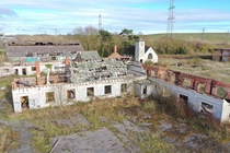 Drone shot of the abandoned boys village near Barry Wales