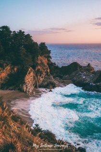 Drove  hours from LA just to witness this beautiful sunset at McWay Falls in Julia Pfeiffer Burns State Park USA  IG mysuitcasejourneys