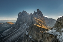 Early morning at Seceda in the Italian Dolomites  Photograph by Andy Lehner