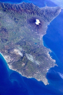 Eastern Sicily and Mount Etna are seen from the ISS pictured by Paolo Nespoli in 