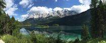 Eibsee Lake at the base of the Zugspitze mountain 