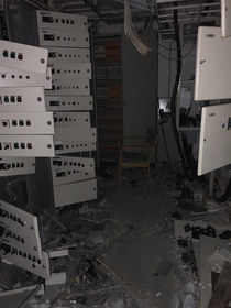 Electrical room in abandoned paint factory