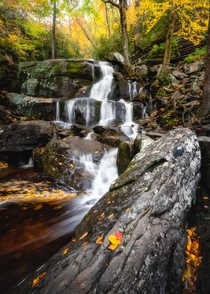 Enchanting waterfall on a crisp autumn morning in the Smoky Mountains 