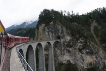 Engadin Valley Train bridge in the Swiss Alps 