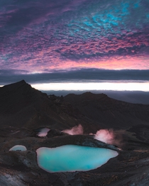 Entirely alone atop the Tongariro Alpine Crossing moments before sunrise New Zealand 