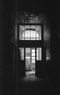 Entrance of abandoned s factory offices Shot with black and white film Love these places