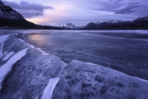 Evening glow from the frozen Abraham Lake in Alberta Canada 