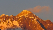 Everest and Lhotse during sunrise  from Tengboche monastery