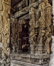 Exquisite pillars of the Vardaraja Perumal temple located in Kanchipuram TamilNadu India