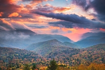 Fall colors during a sunset in Western NC on the Blue Ridge Parkway 