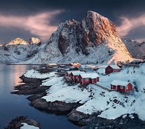 First light for the Fishermans village of Hamnoy Lofoten Norway  photo by Max Rive