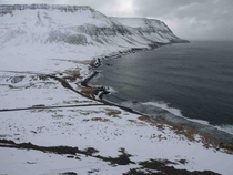 Fjords in winter near Suureyri Village Iceland 