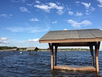 Flooded picnic tables at Canyon Lake TX 