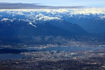 Flying over Vancouver British Columbia on a clear day 