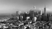 Fog receding over San Francisco CA USA 