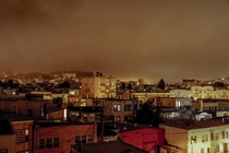 Foggy night in the Mission District San Francisco California 