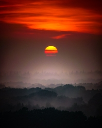 Foggy sunset the Netherlands