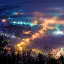 Foggy winters night in Pregrada Croatia 