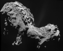 Four-image NAVCAM mosaic of Comet PChuryumov-Gerasimenko using images taken on  September  when Rosetta was  km from the comet Photo credit ESA  Rosetta  NAVCAM 