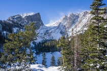 Fresh snow on Hallett Peak and Flattop Mountain in Rocky Mountain National Park 
