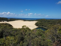 From Fraser Island QLD Australia you can see fresh water lake desert rainforest and ocean all in one view